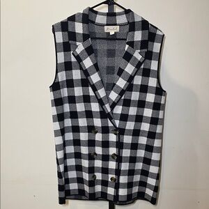 Marled Black and White Checkered Vest